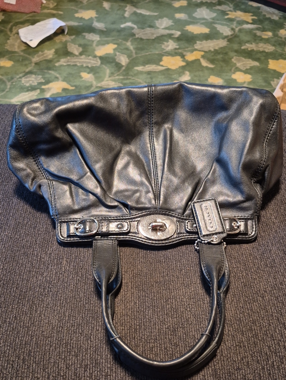 Coach Black Leather Hobo with Turnlock Accent